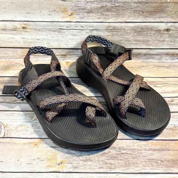 Chaco Mens Brown Orange Tribal Pattern Toe Loop Outdoor Hiking Sandals Size 12